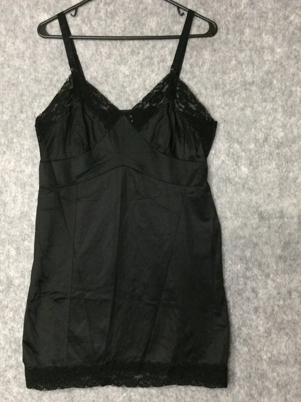 Vtg Movie Star Satin Nylon Full Slip Dress Womens 38 Short Black Lace Coquette